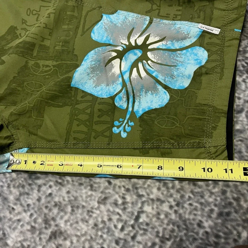 NWT Hurley Board Shorts Mens 29 Green Blue Tropical Flowers Surf Swim Trunks Y2K